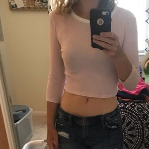 Cropped light pink waffle 3/4 varsity T